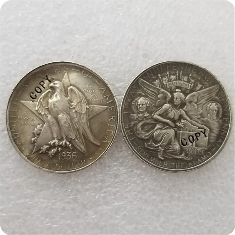 1936 Античное серебро США 1934-1938 Техасский юбилейные 50 центов копии монет - Цвет: 1936