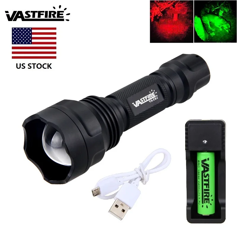 400 Yard Powerful LM Waterproof hunting Flashlight Green/Red Light Lantern Portable Tactical