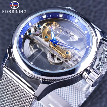 

Forsining Blue Ocean Mysterious Apple Mesh Band Double Side Transparent Creative Watch Openwork Top Brand Luxury Male Clock