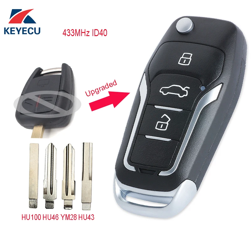 

KEYECU Replacement Upgraded Flip Remote Car Key Fob 3 Button 433MHz ID40 for Opel Vectra B 1995-2002 / Omega 2003