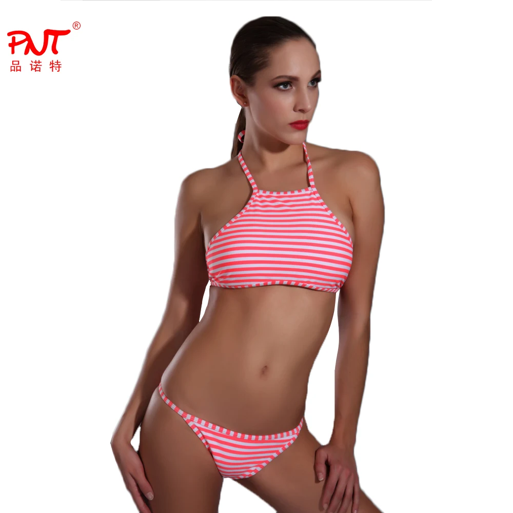 

2017 Summer Styles Multi Rope Triangle Stripe Crop Top High Neck Push Up Sexy Bikinis Set Women Swimwear Swimsuit Bathing Suit