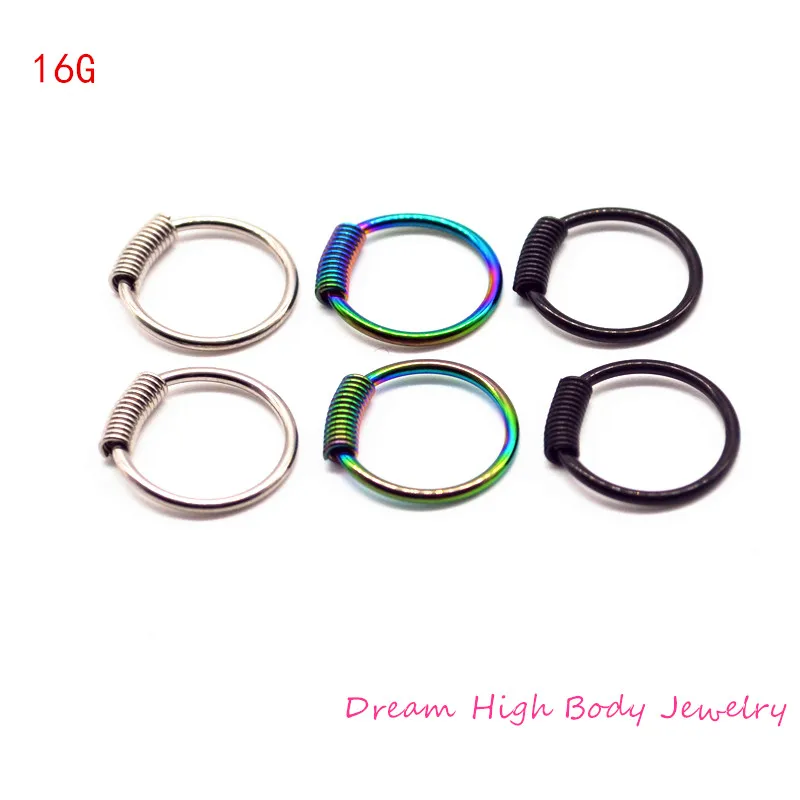 

Spring Wire Captive Ring Coil Mixed Sizes BCR Body Piercing Jewellery 316L Surgical Steel Plating Titanium Black Rainbow 16G