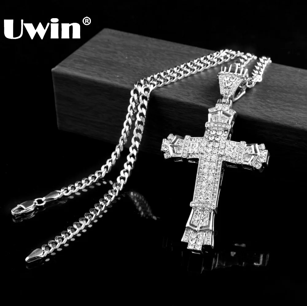 

The Same Paragrap Silver Alloy Cross Charm Pendant Necklace Luxury Crystal Retro Crucifix Charming Necklace Unique Jewelry