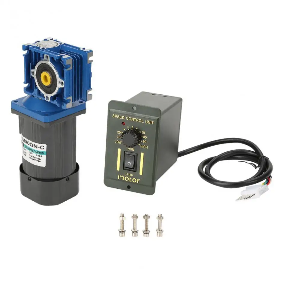 Motor de engranaje el/éctrico de CA 10K motor de engranaje de reducci/ón de velocidad de gusano 90W Motor de alto torque CW CCW con regulador de velocidad AC 220V
