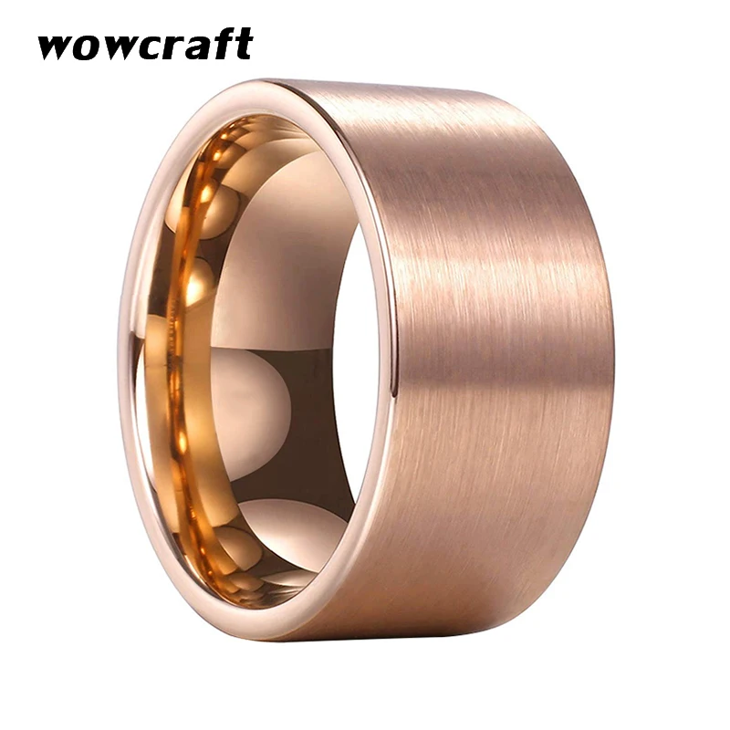

12mm Rose Gold Big Wide Tungsten Rings for Men Wedding Band Brushed Finish Comfort Fit Engraving Customized Personalized Ring