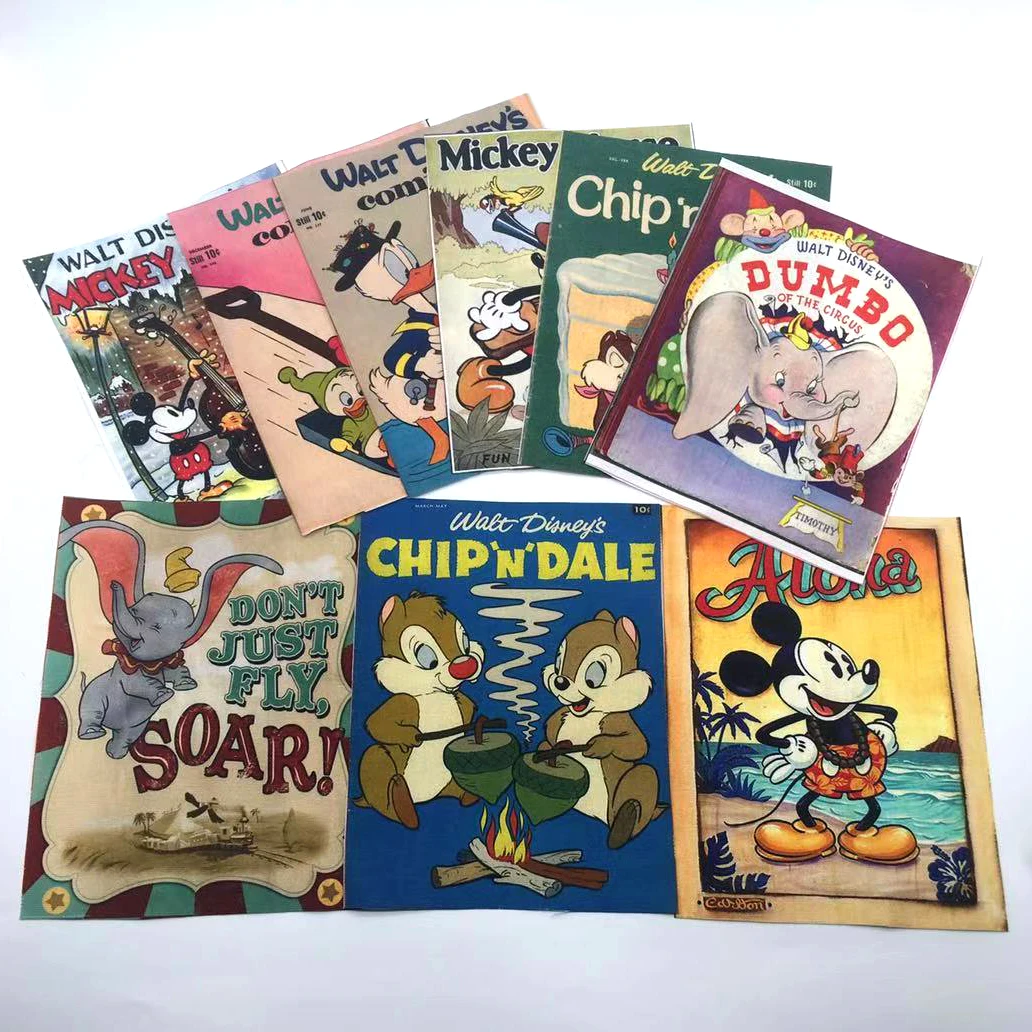 

Cotton canvas Fabric Patchwork diy Sewing Cloth Craft home Decoration Tissue patches Disney Old Poster 15x20cm-9pcs D30