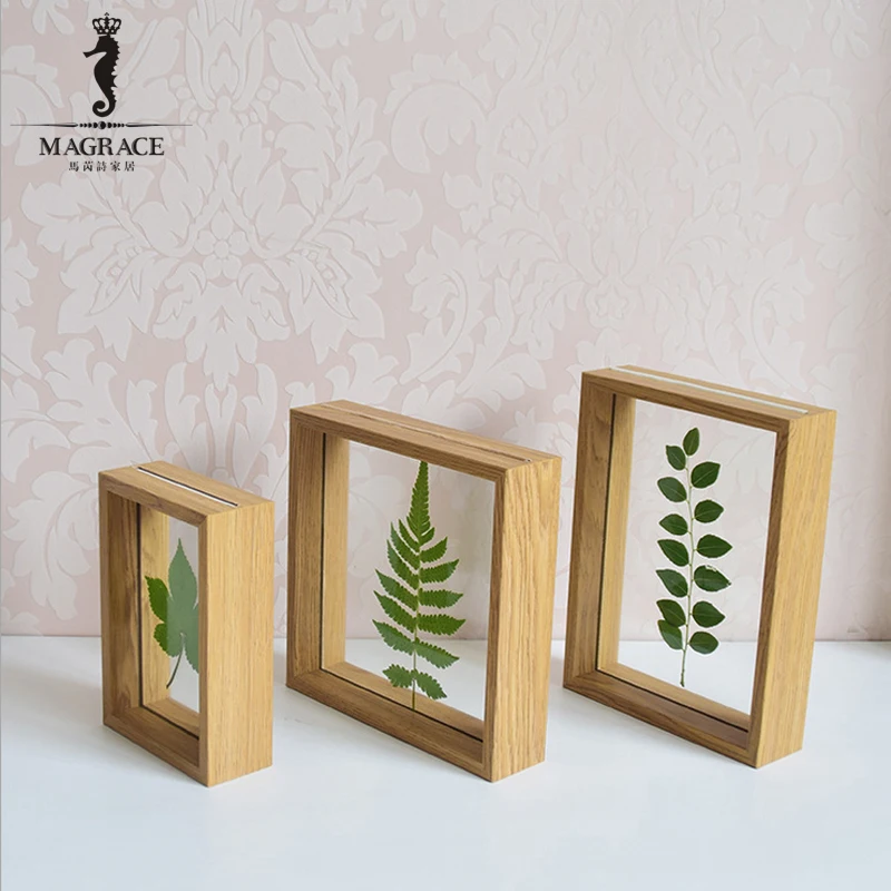 Modern Rustic Wooden Glass Photo Frames Romantic Picture Frame Plant Specimen Clamp Home Store