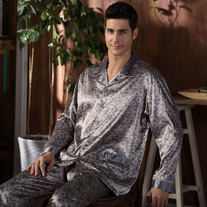 Spring autumn silk pajamas twinset middle age man long sleeve clothing satin Plus Size Silk Sleepwear Home loungewear XXXL 4XL Spring autumn silk pajamas twinset middle age man long sleeve clothing satin Plus Size Silk Sleepwear Home loungewear XXXL 4XL