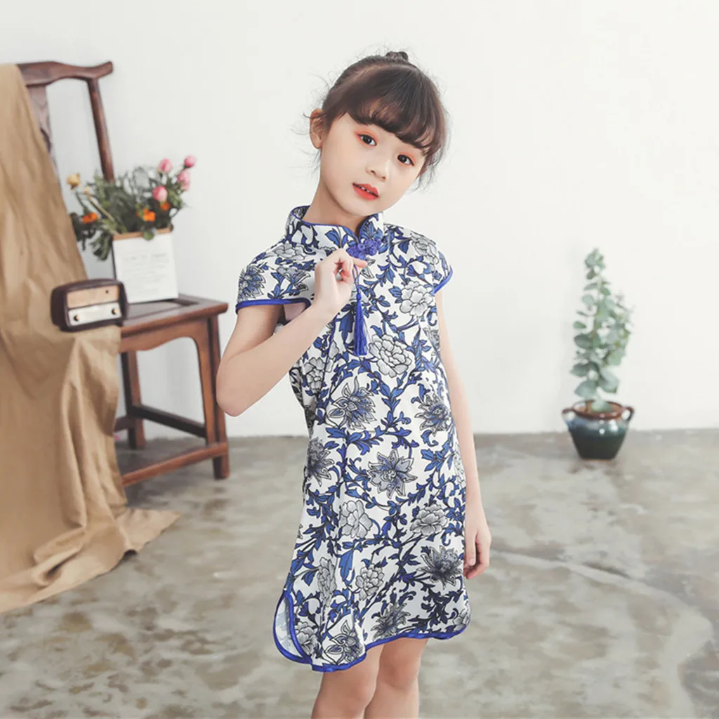

Toddler Baby Girls Kids Flowers Cheongsam Floral Party Princess Dresses Baby Girl Cothes Summer Kid Girl Chinese Cheongsam