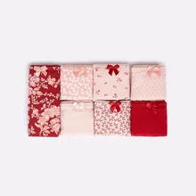 Women OY Floral Print Hipster Briefs 7pcs Red Cotton Classic Briefs Box Set Underwear Intimates Lingerie 7 days Weekly Panties