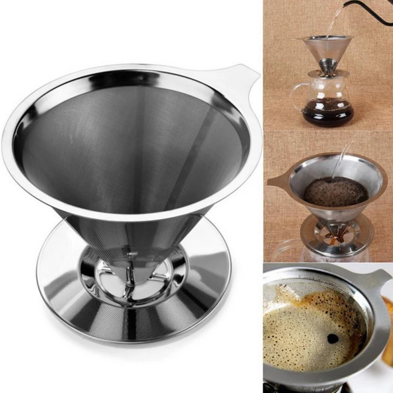 

Double Layer Stainless Steel reusable Coffee Filter Holder Pour Over Coffees Dripper Mesh Coffee Tea Filter Basket Tools