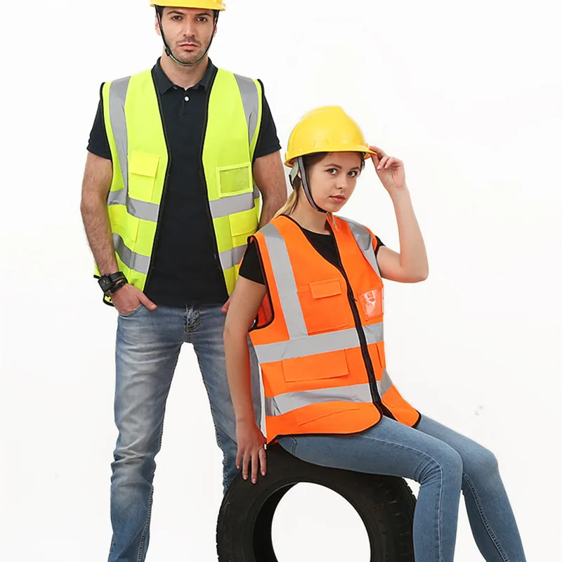 High visibility Reflective Vest Multi Pockets Workwear Reflective Jacket Safety Waistcoat Tops Work Vest for Men