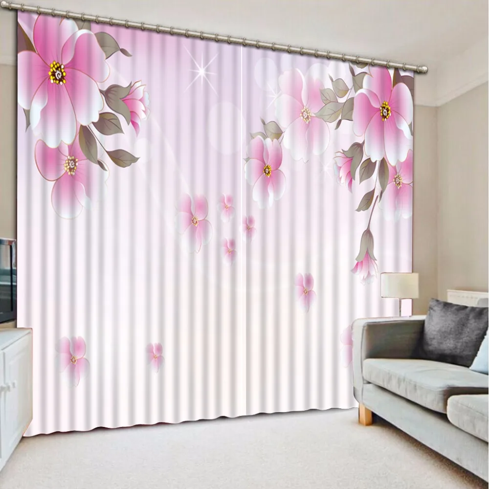 3D Curtain Beautiful Pink Flowers 3D Curtain Blackout Bathroom Curtain