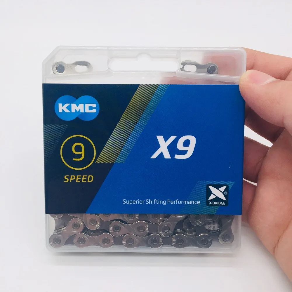 KMC X9 MTB цепь для дорожного велосипеда x9 x10 x11 116L 9 скоростей Серебряная Велосипедная Цепь волшебная кнопка с оригинальной коробкой легкая узкая цепь