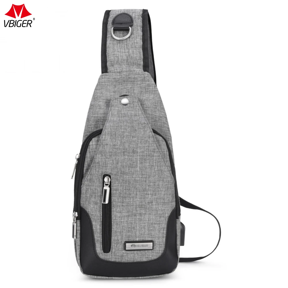 VbigerCanvasMenHandbagsSlingMessengerBagUSBRechargeableChest