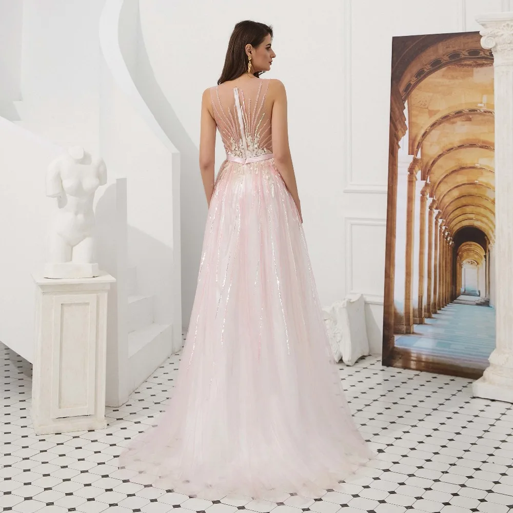 Роскошная вышивка блестками розовое вечернее платье плюс размеры мятно Зеленый вечернее 2019 длинный халат de soiree