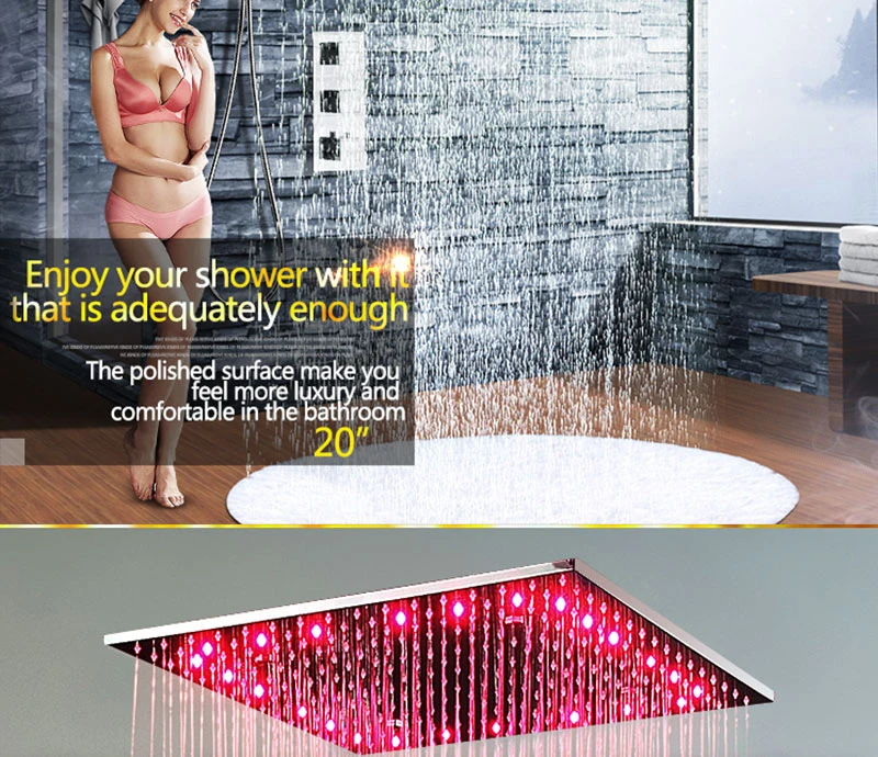 Large Ducha Shower System Thermostatic Mixer 20 Inch Led Mist Rain Shower 3 Ways Head Ceiling Shower Panel Handheld Shower Sets (14)