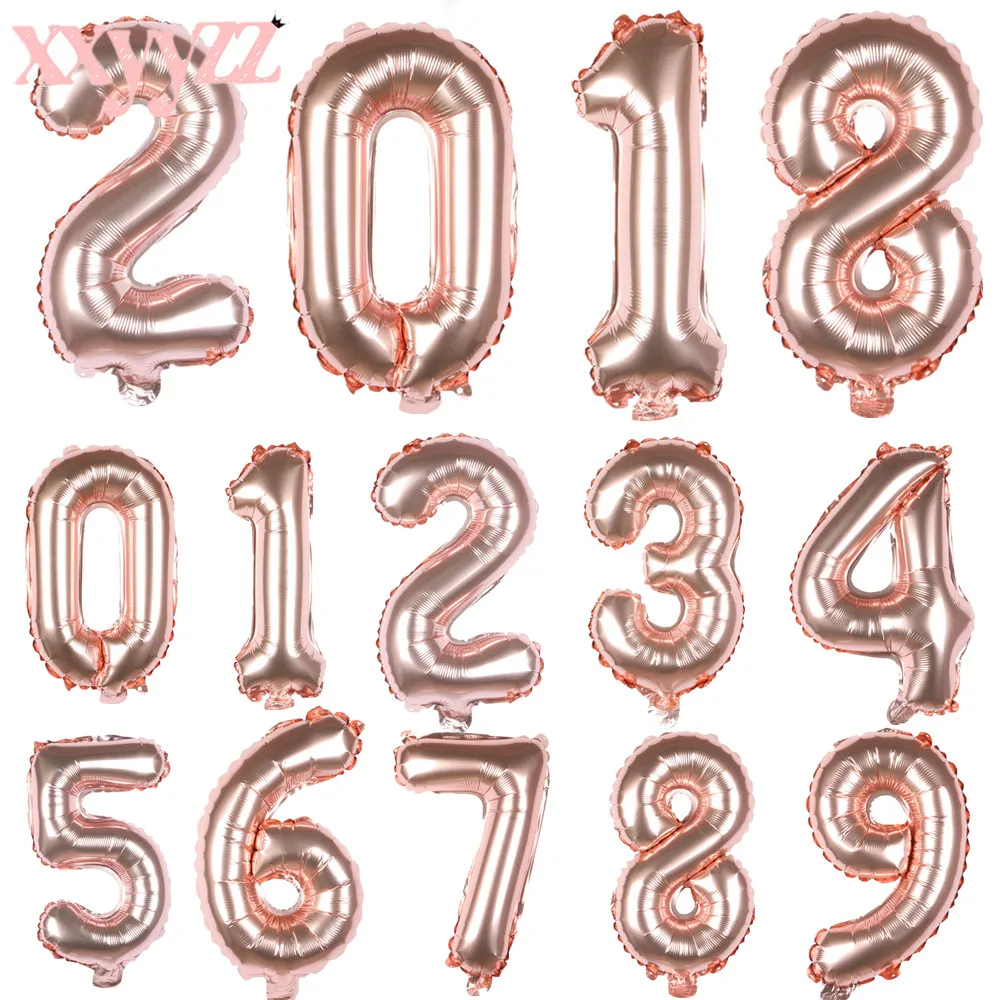 

XXYYZZ New 16-inch Rose Gold Digital Aluminum Balloon Children's Holiday Party Decoration Balloon Wholesale Number Balloons