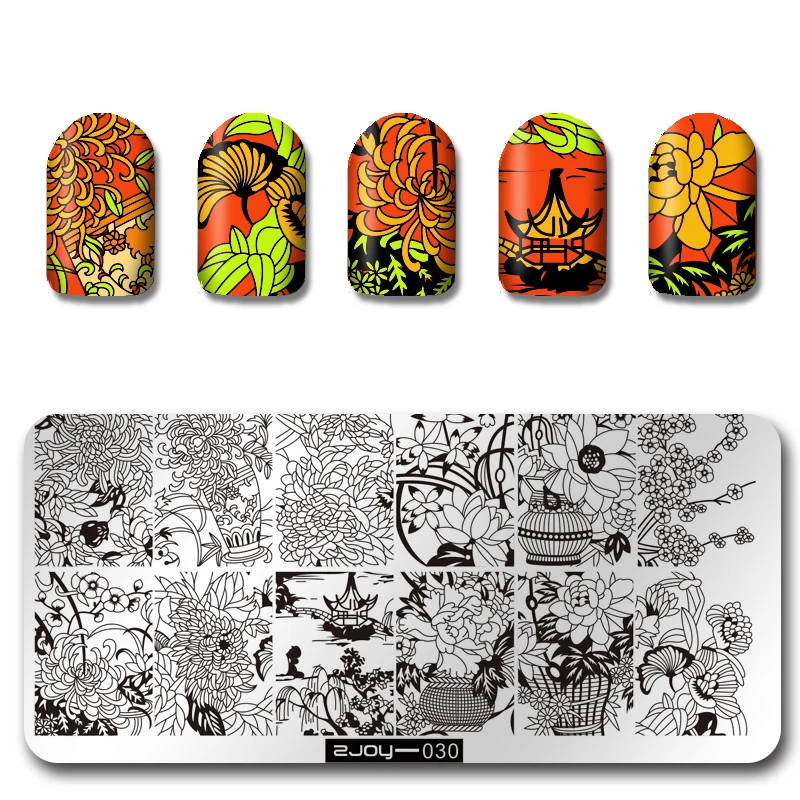 

WAKEFULNESS 1Pc Nail Stamping Template Chrysanthemum Celebration Flower Manicure Stencils Nail Art Image Template Tools