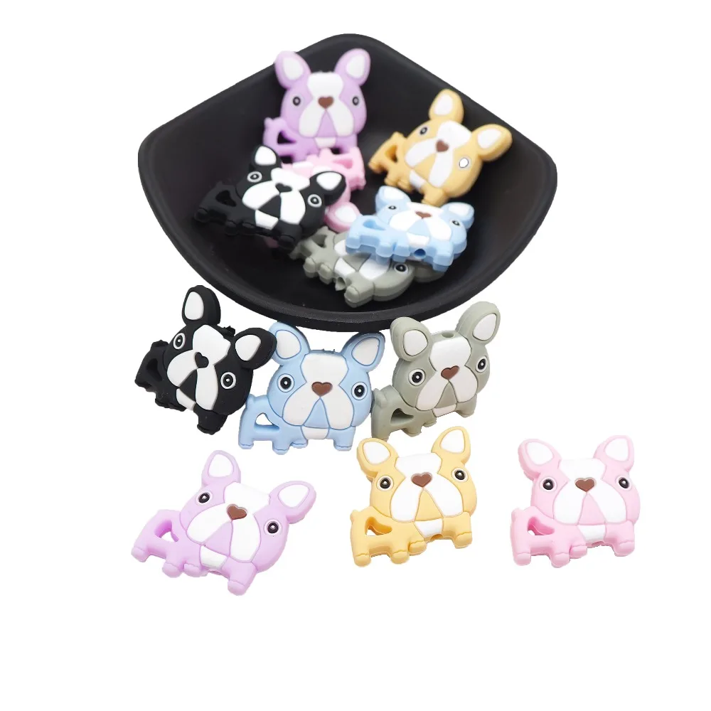 

Chengkai 6pcs Silicone Bulldog Teether Beads DIY Baby Animal Dog Teething Montessori Sensory Toy Pacifier Jewelry Making Beads