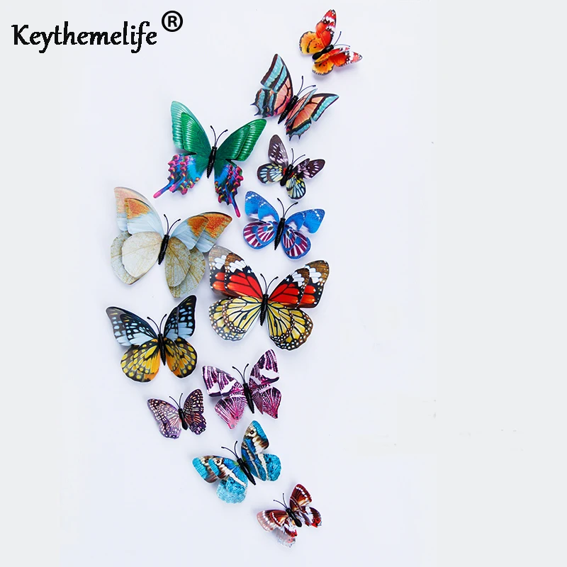 Keythemelife 12pcs/lot Glow Butterfly Wall Stickers Double Layer 3D
