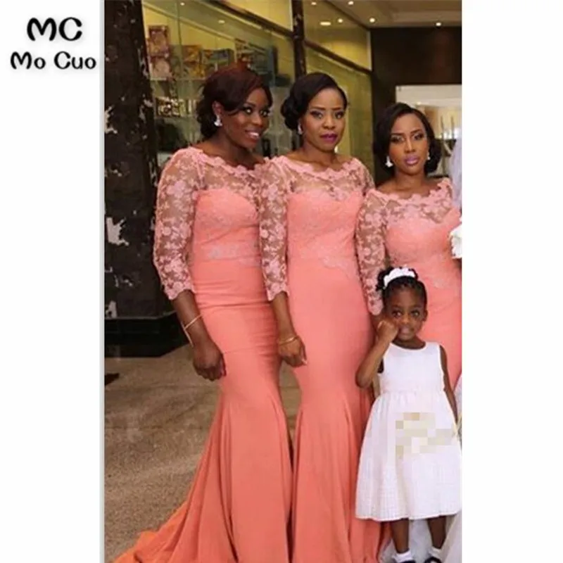 Coral Mermaid Lace Bridesmaid Dresse33