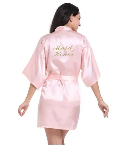 RB91 Модный Шелковый халат для матери с золотыми буквами, сексуальный женский короткий атласный свадебное кимоно, одежда для сна - Цвет: pink Maid of Honor