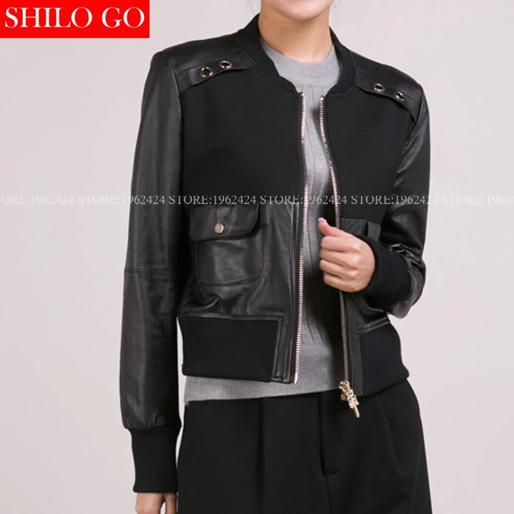 Carré Nouvelles Court 2017 Rivet Noir Qualité De Printemps Poches Couture Mode Veste Peau Mouton Automne Cuir Haute Rond En Col Femmes OOSw1q