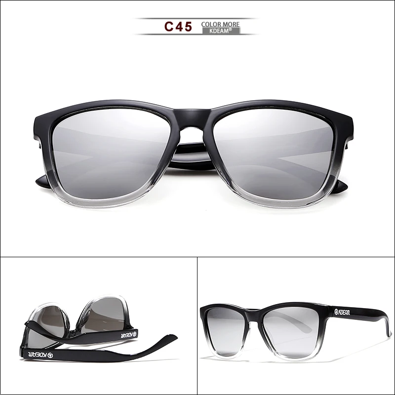 KDEAM, повседневные, Роскошные, поляризационные солнцезащитные очки, для женщин и мужчин, фирменный дизайн, солнцезащитные очки, Полароид, зеркальное покрытие, солнцезащитные очки, Твердый Чехол - Цвет линз: C45
