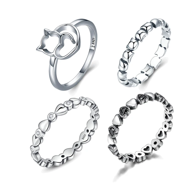WOSTU 100% Real 925 Sterling Silver Forever Heart Linked To Heart Stackable Wedd WOSTU 100% Real 925 Sterling Silver Forever Heart Linked To Heart Stackable Wedd