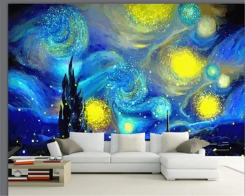 

beibehang wallpapers for living room Custom Interior Wallpapers Van Gogh Oil Painting Starry Sky Celebrity Abstract Oil Painting