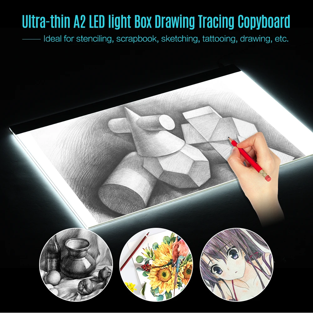 

A2 Large Ultra thin LED Light Pad Box Painting Tracing Panel Copyboard Stepless Adjustable Brightness USB Powered