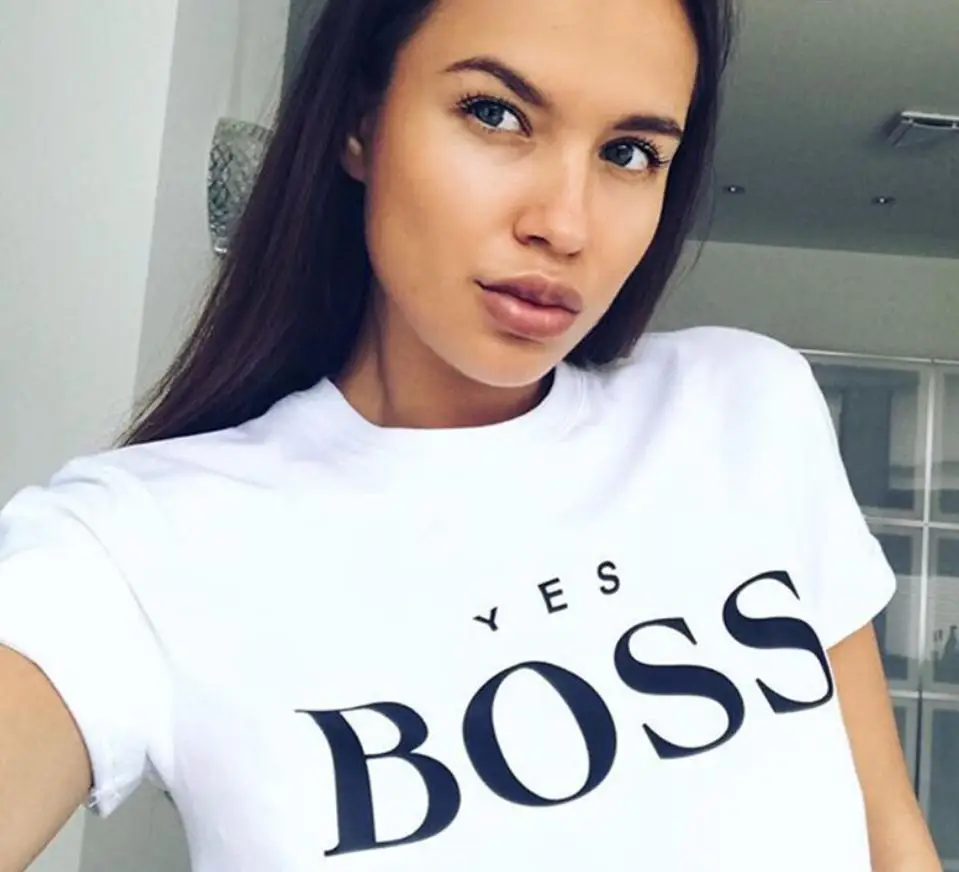 Yes футболка с надписью Boss, женская футболка с коротким рукавом и круглым вырезом, свободная футболка, лето, женская футболка, топы, Camisetas Mujer