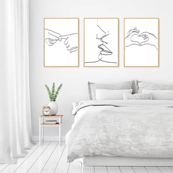 Coeur Mains Baiser Imprime Romantique Mur Art Affiche Couple Toile Peinture Amour Croquis Dessin Au Trait Tenant Mains Femme Chambre Decor Leather Bag