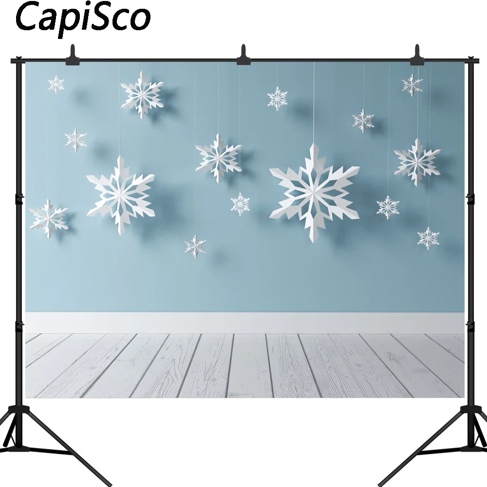 Capisco Синий Настенные Снежинка деревянный пол фон фотография Рождества индивидуальные фотографические фоны для фотостудии