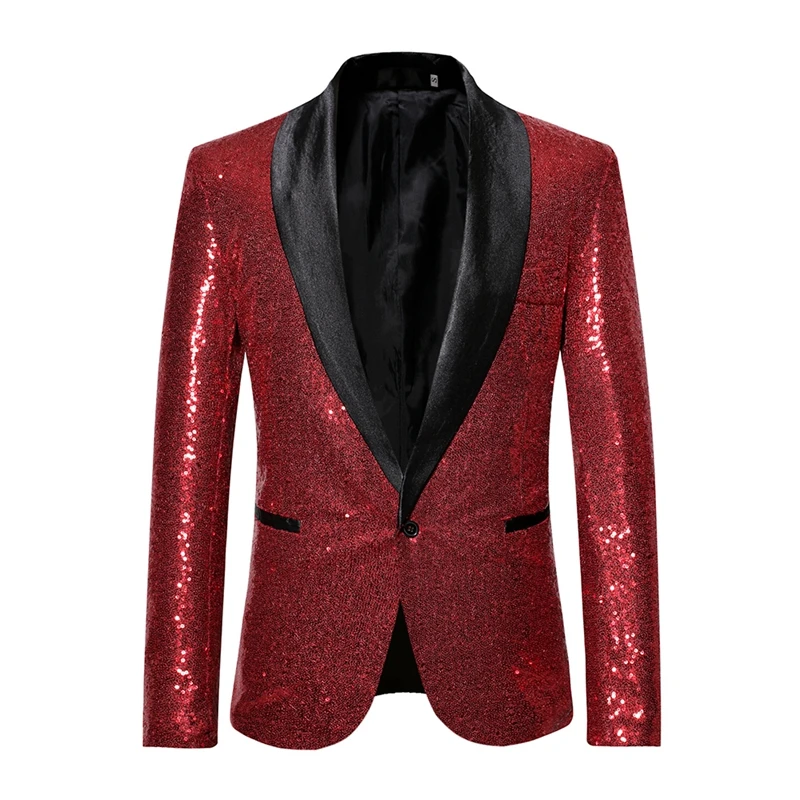 MJARTORIA Shiny Gold Sequin Bling Glitter Blazer Men New Shawl Collar Club DJ Mens Blazer Jacket Stage Clothers for Singers