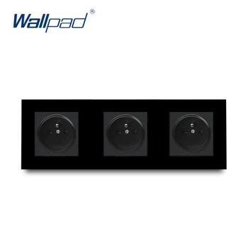 

Triple French Socket Wallpad Black Glass 258*86mm 16A 3 Way Sockets French Standard Wall Outlet 110V-240V