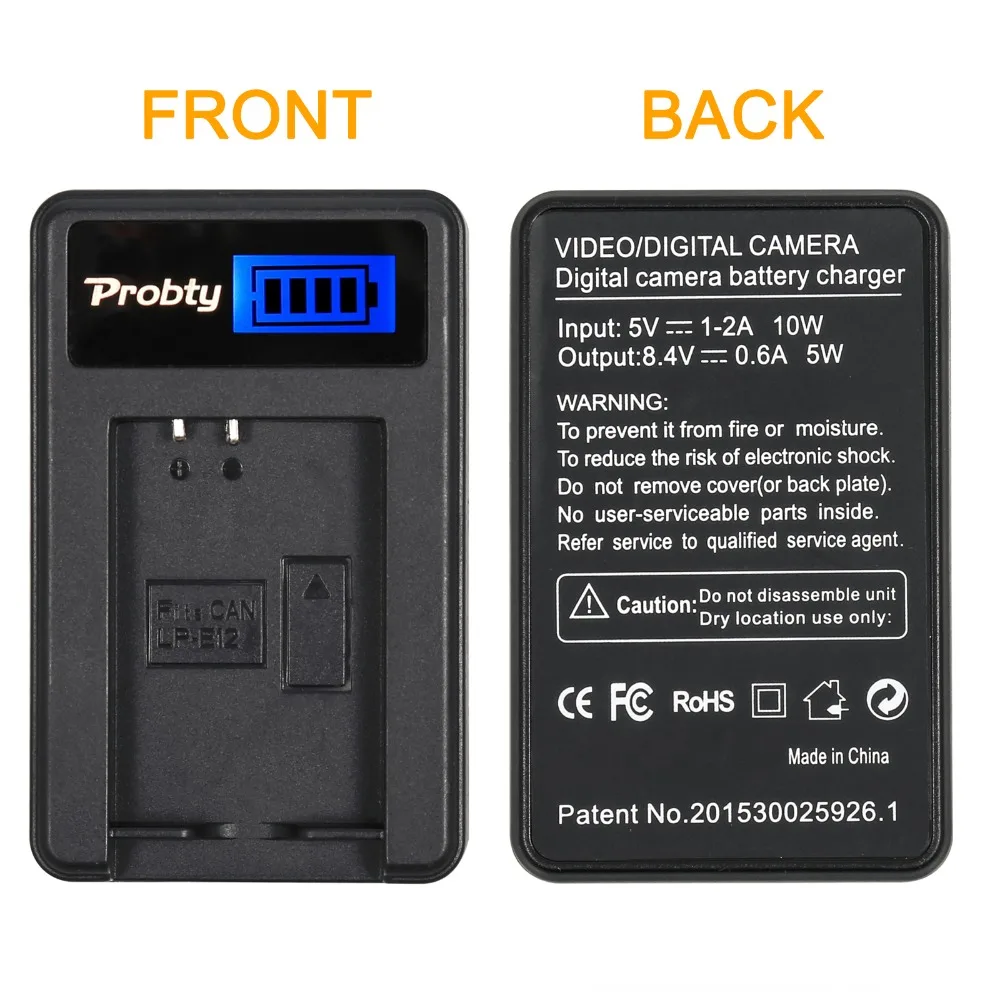 Probty LP-E12 LPE12 LP E12 LCD 배터리 충전기 Canon LP E12 EOS M M2 100D Kiss X7 Rebel SL1 EOSM EOSM2 EOS100D
