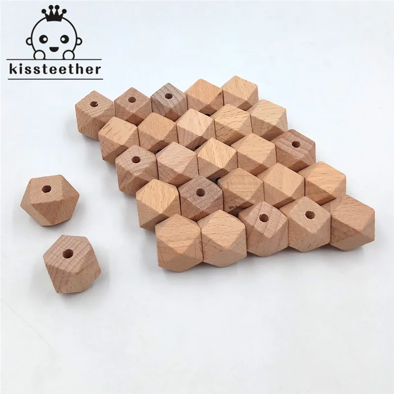 

30pcs Beech Wood Bead Unfinished Natural 18mm Geometric hexagonal Wooden Beads For DIY Baby Teether Nacklace
