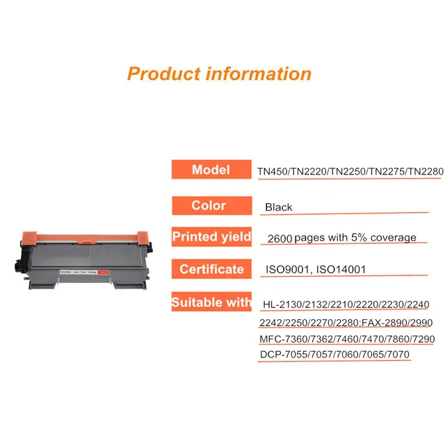Compatible toner cartridge for brother TN-450 TN450 TN2220