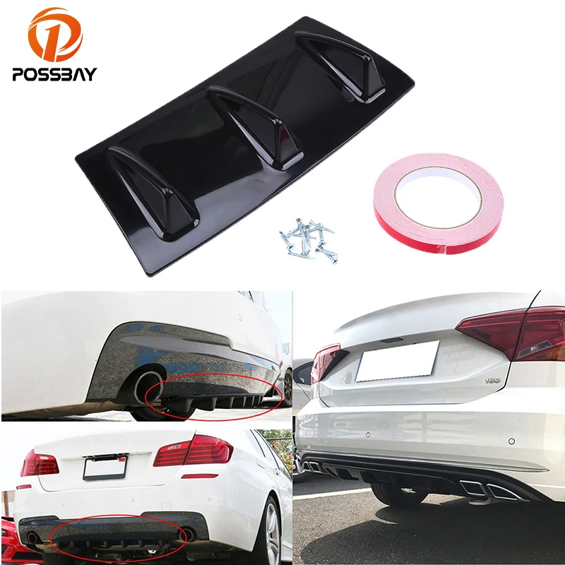 Possbay Universal Car Rear Lower Bumper Diffuser 3 Fins Shark Fin Type