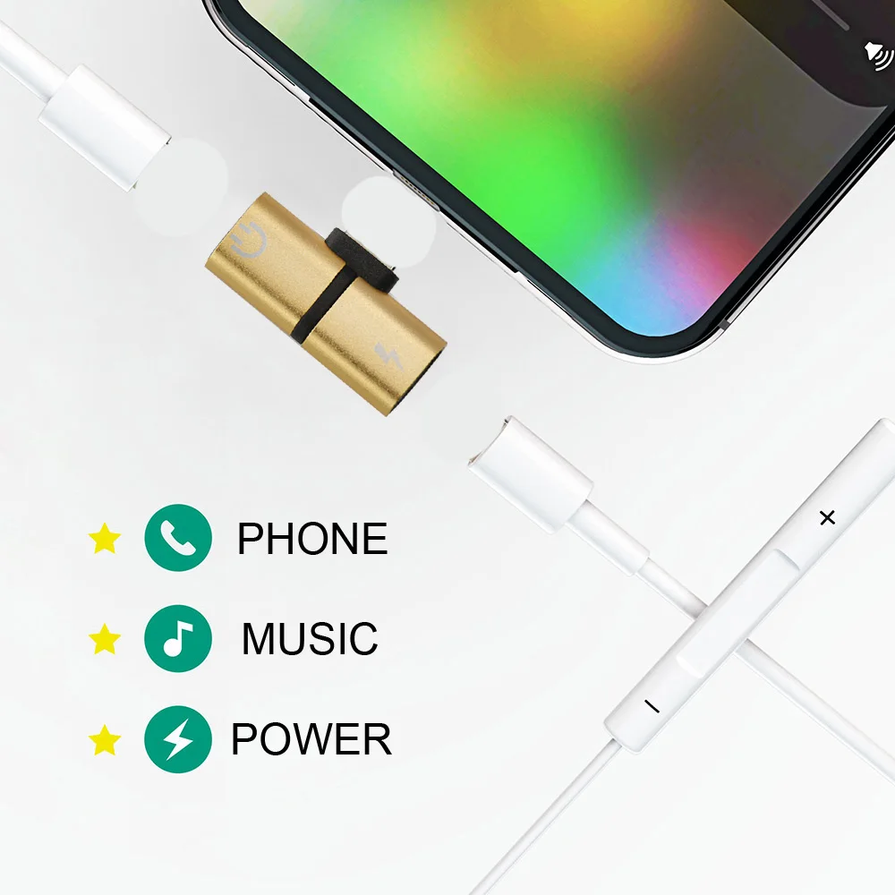 For Lightning Adapter Dual Jack Audio Charging Headphone Cable Charger Splitter Headphone 
