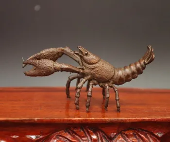 

10 CM Chinese red Copper marine products Animal shrimp lobster crayfish Statue