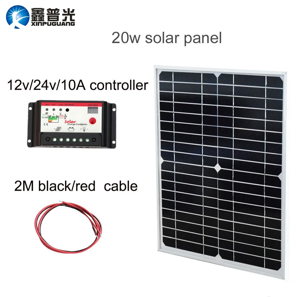 

Xinpuguang Solar Panel 20W 18V Monocrystalline Solar Module Mono Cell 10A Controller 2M Cable for 12V Battery Factory Price