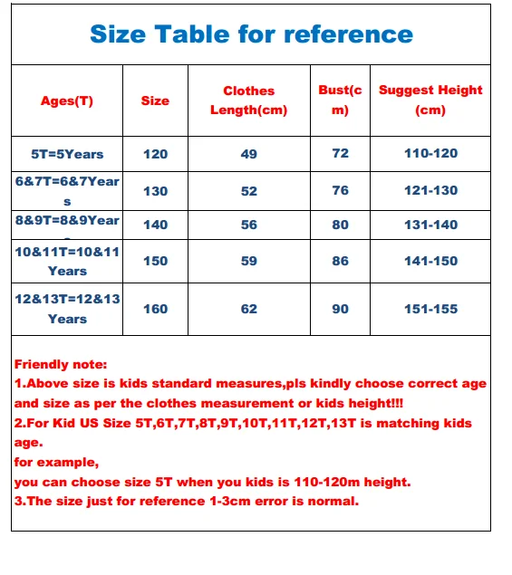 852 size tabel