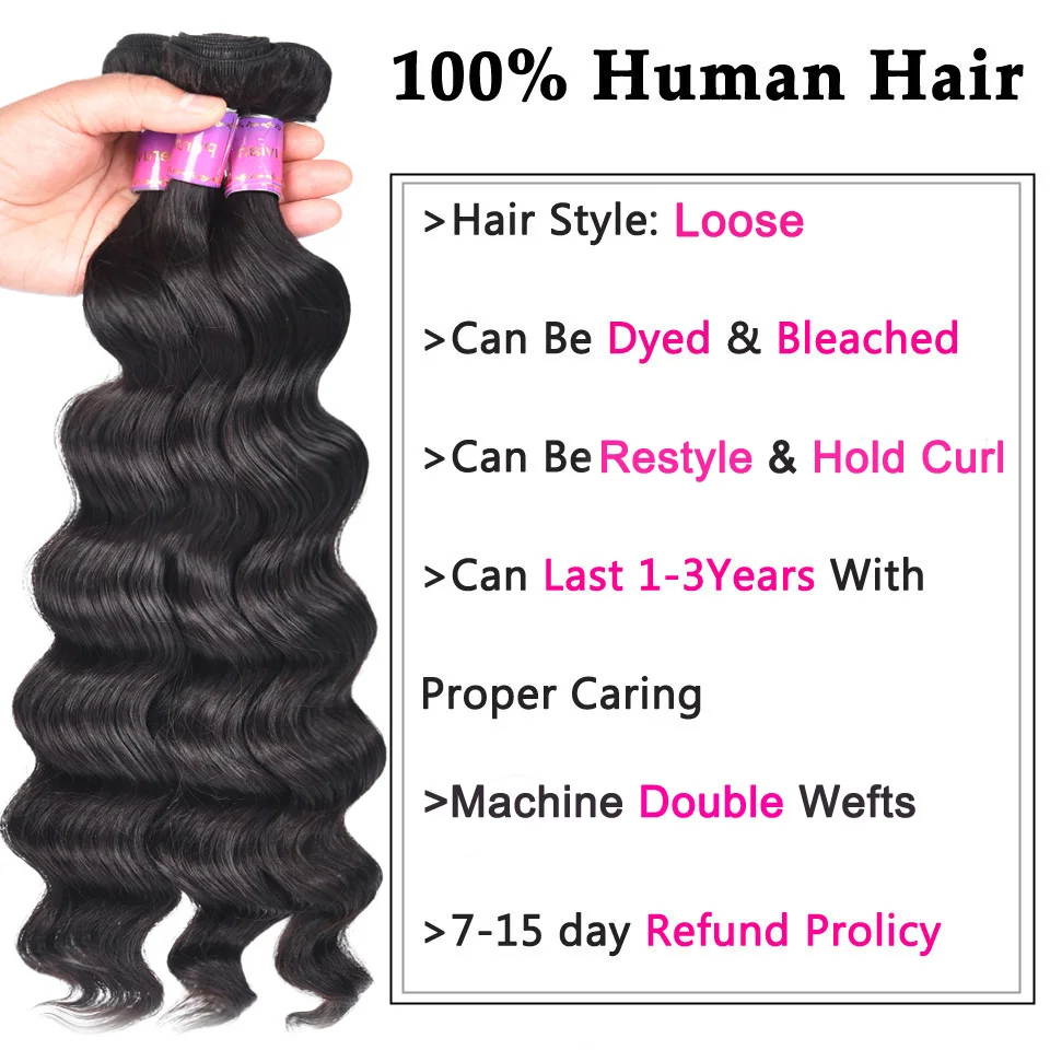 Glamorousremi Hair Peruvian Loose Deep Wave 100% Human Hair Bundles Remy Hair Can Buy 1/3/4 Bundles 8-26 inch 1B Free Shipping