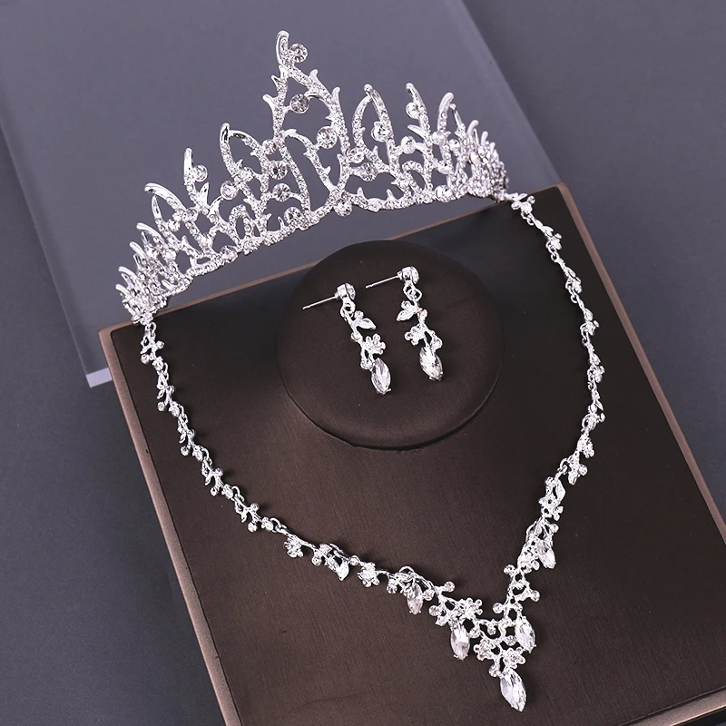 Свадебный ювелирный набор для невесты, корона, ожерелье, серьги, свадебные аксессуары для волос, Хрустальная корона, ожерелье, украшение для головы, свадьба