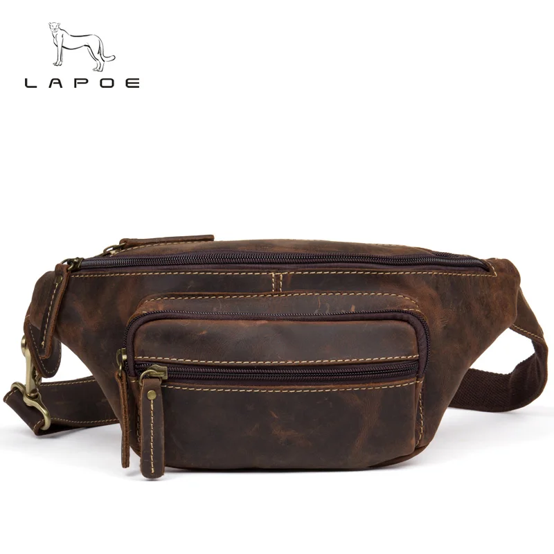 Поясная Сумка Crazy Horse из натуральной кожи для мужчин|men waist bag|waist bagfanny bag |