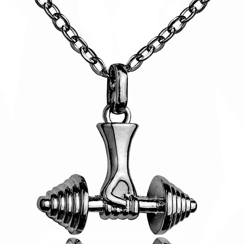 Dumbbell Fitness Pendant Necklace For Women Barbell Charm Choker Necklace Chain Collar Gym Sport