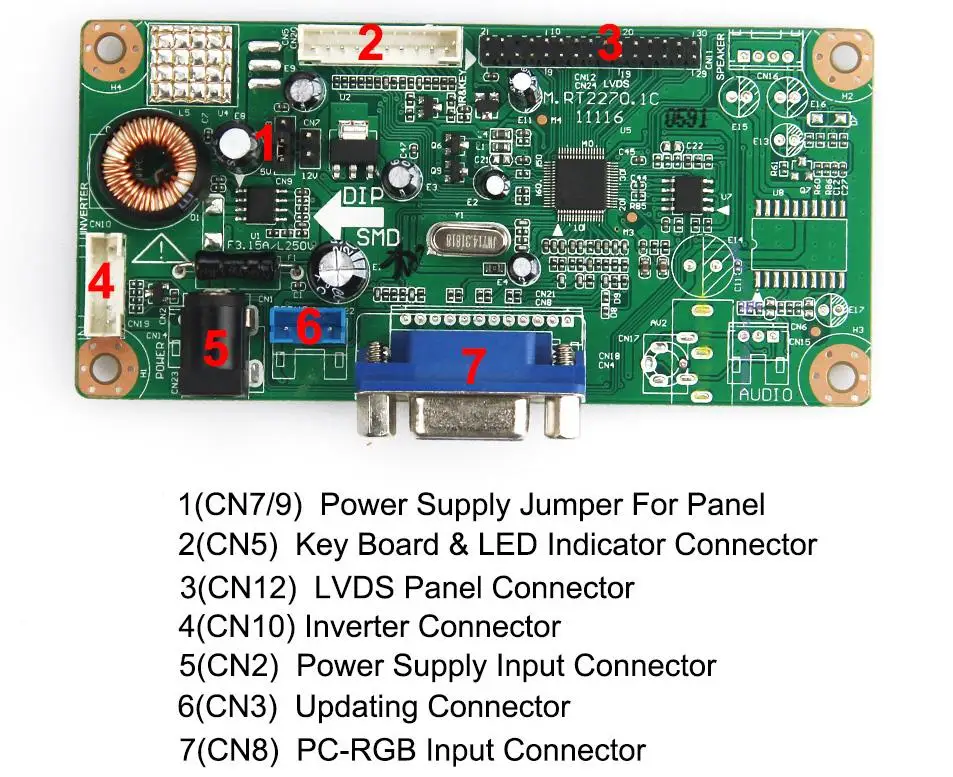 M. RT2270 lcd/светодиодный драйвер контроллера(VGA) LVDS монитор повторное использование ноутбука 1024x600 для B101AW06 V.1 N101L6-L01